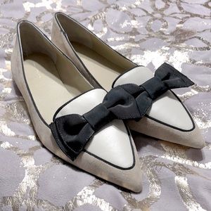 Ann Taylor suede flat loafers with bow. Worn only once
